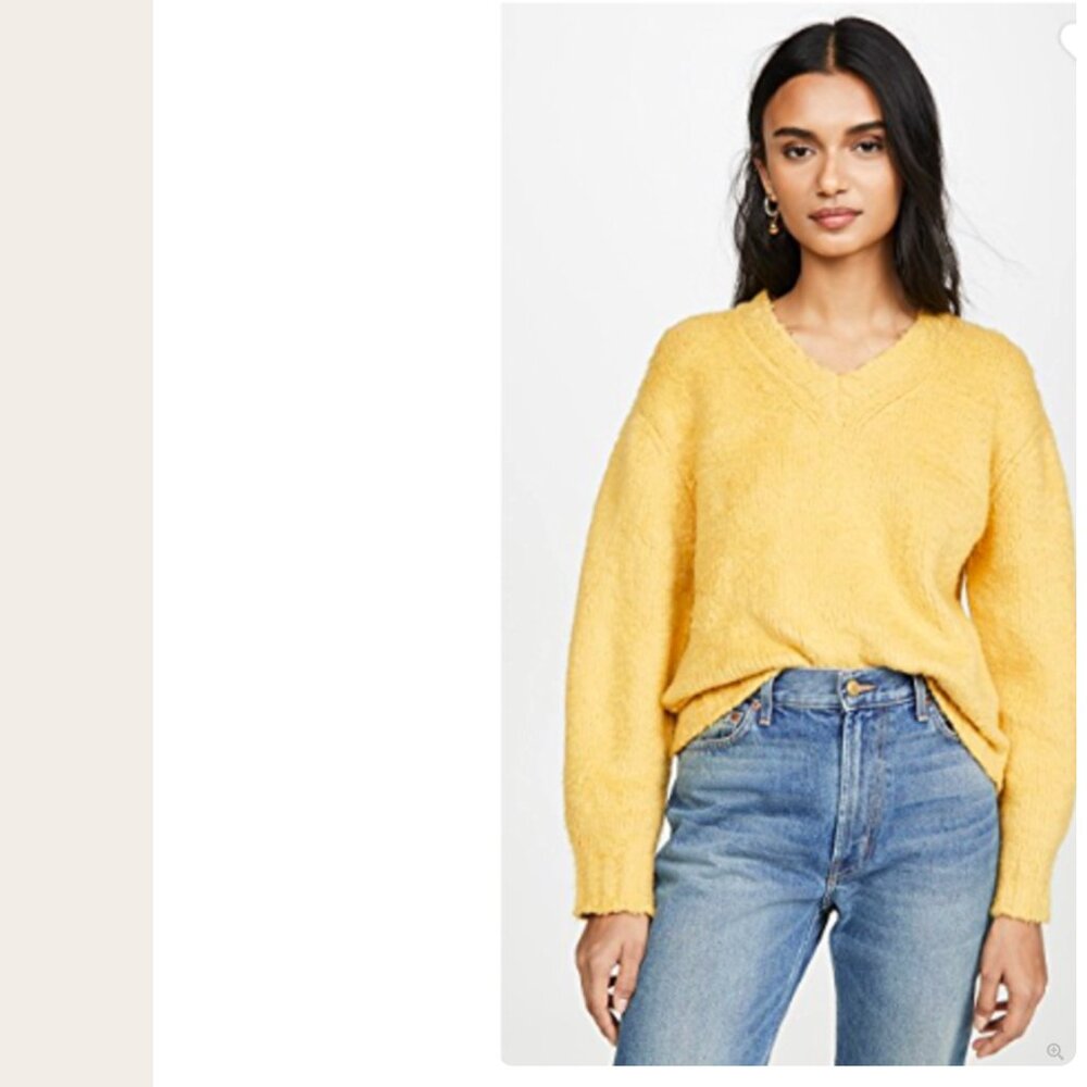 SEA New York Fae Sweater Brushed V Neck Knit Top Mustard Yellow Pullover